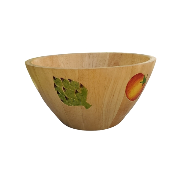 Clay Art Hand Painted Vintage Fruit Salad Vegetable Wooden Bowl - Picture 1 of 8